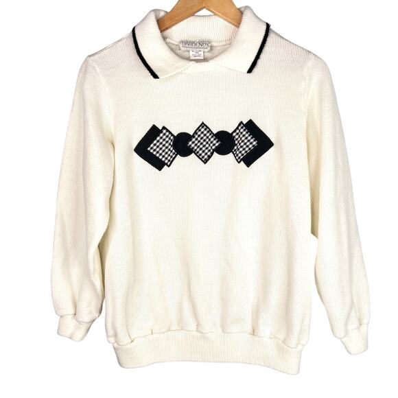 Vintage Sweaters - Vintage Dividends Off White Collared Sweater Small